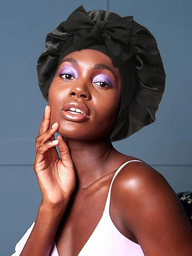 Nouveau bonnet en soie pour femmes endormies, bonnet en satin, bonnet de nuit, écharpe pour cheveux bouclés avec bandeau pour cheveux bouclés