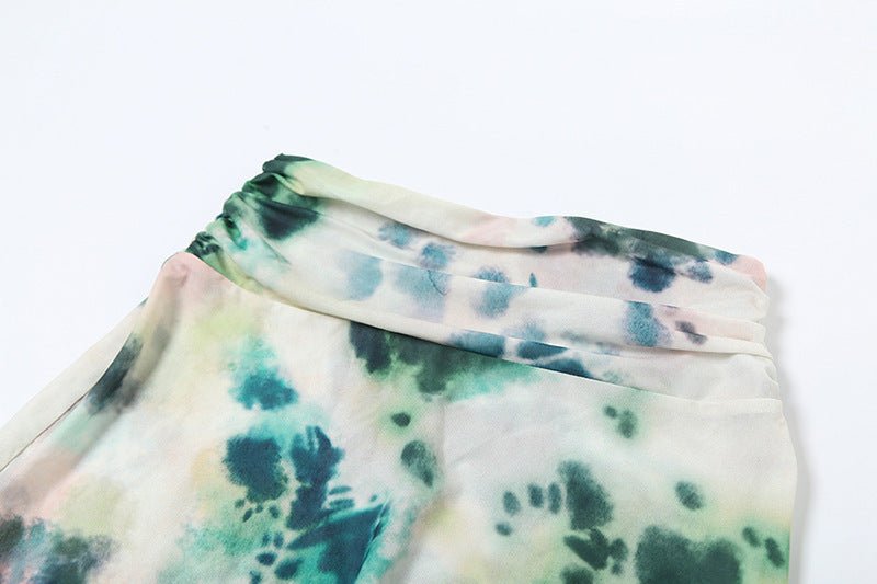 Ensemble 2 pièces imprimé tie - dye, col en V profond, dos nu, robe longue tendance pour soirée sur la plage, vêtements pour femmes - KaoKao