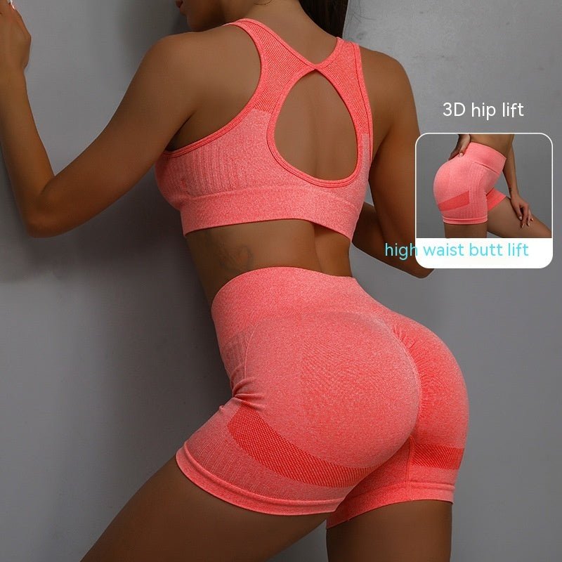 Ensemble de sport 2 pièces pour femme, short respirant rehaussant les hanches et soutien - gorge ajouré dans le dos. - KaoKao