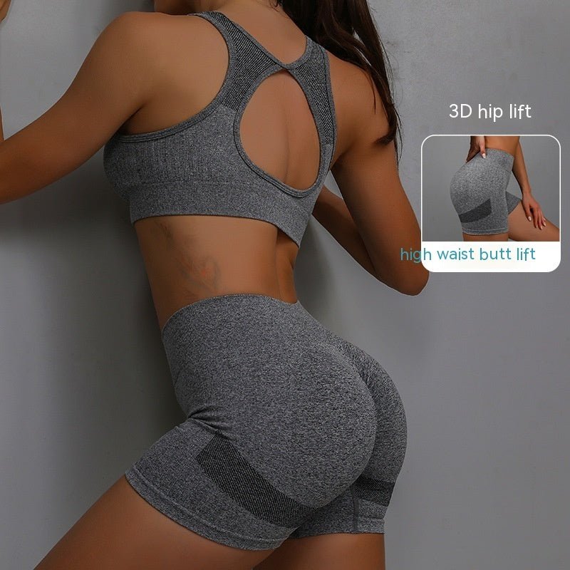 Ensemble de sport 2 pièces pour femme, short respirant rehaussant les hanches et soutien - gorge ajouré dans le dos. - KaoKao