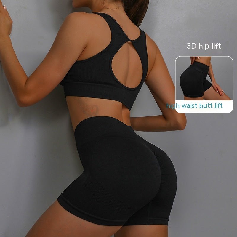 Ensemble de sport 2 pièces pour femme, short respirant rehaussant les hanches et soutien - gorge ajouré dans le dos. - KaoKao
