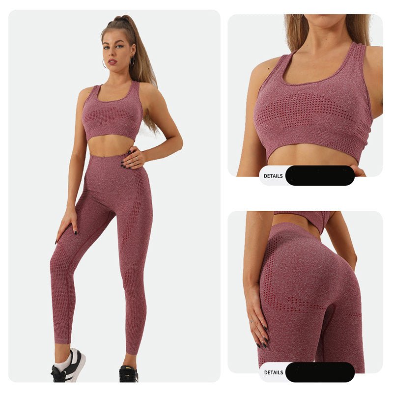 Ensemble de yoga 2 pièces sans couture pour femmes, survêtement, leggings taille haute, vêtements de sport, haut court de fitness, combinaisons de sport, ensemble de gymnastique - KaoKao
