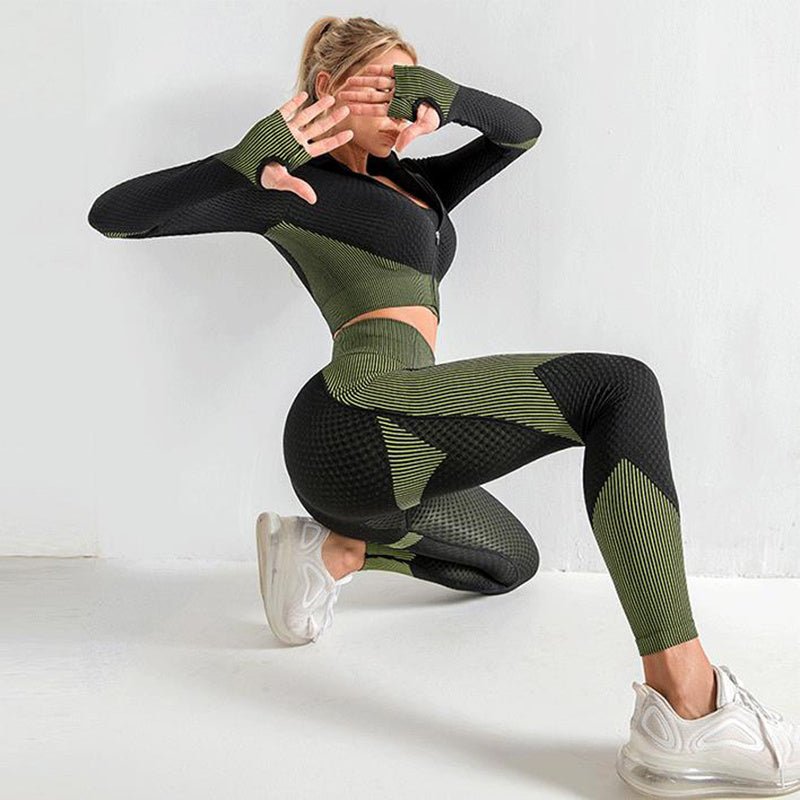 Ensemble de yoga 3 pièces sans couture, ensemble de sport pour femmes, vêtements de sport, leggings, haut court pour femmes, soutien - gorge de sport, ensemble de fitness pour femmes, tenues pour femmes, survêtement - KaoKao