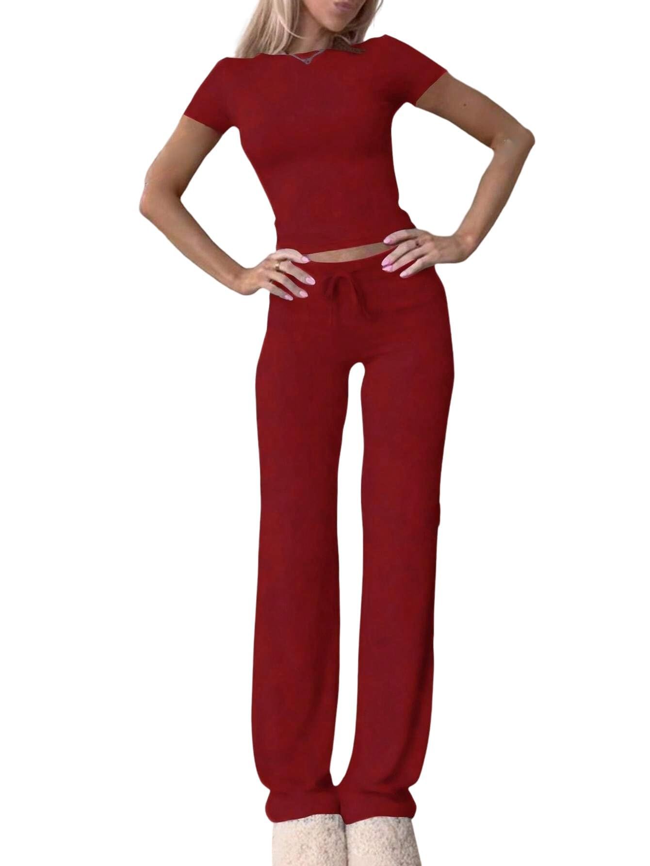 Ensemble décontracté avec haut à manches courtes et pantalon pour la maison - KaoKao
