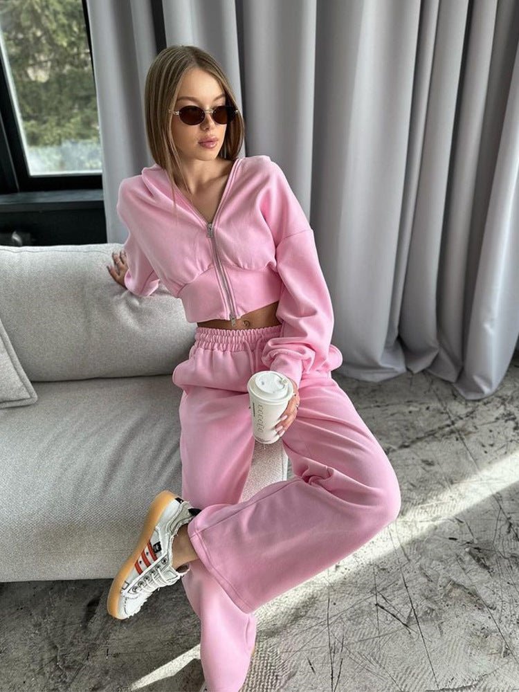 Ensemble deux pièces pull à capuche et pantalon à lacets de couleur unie - KaoKao