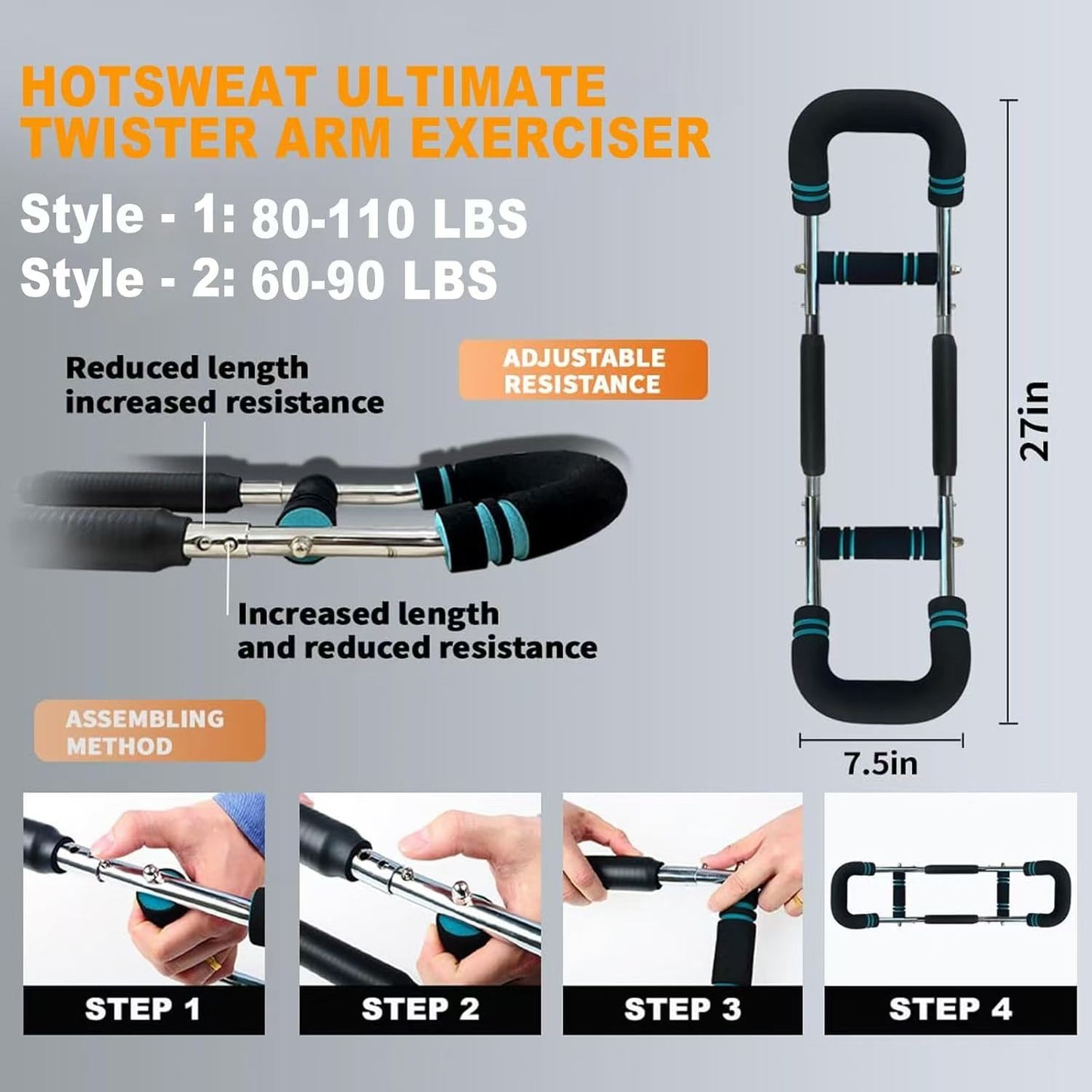 Extenseur de poitrine à main en forme de U, troisième vitesse, force du poignet, exercice de fitness pour les biceps - KaoKao