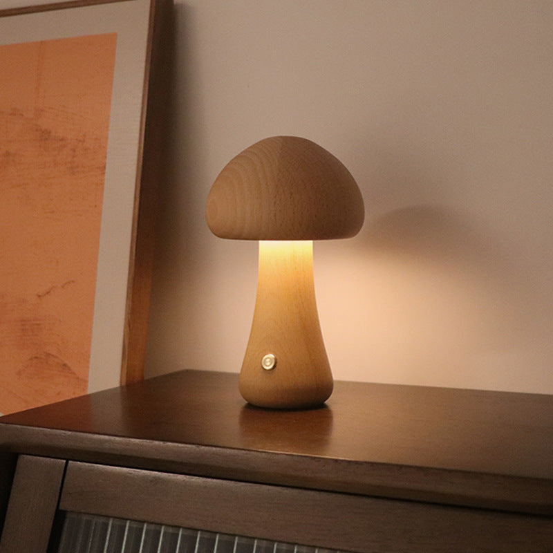Lampe de nuit LED en bois en forme de champignon mignon avec interrupteur tactile, lampe de table de chevet pour chambre à coucher, chambre d'enfants, lampes de nuit pour le sommeil, décoration intérieure.