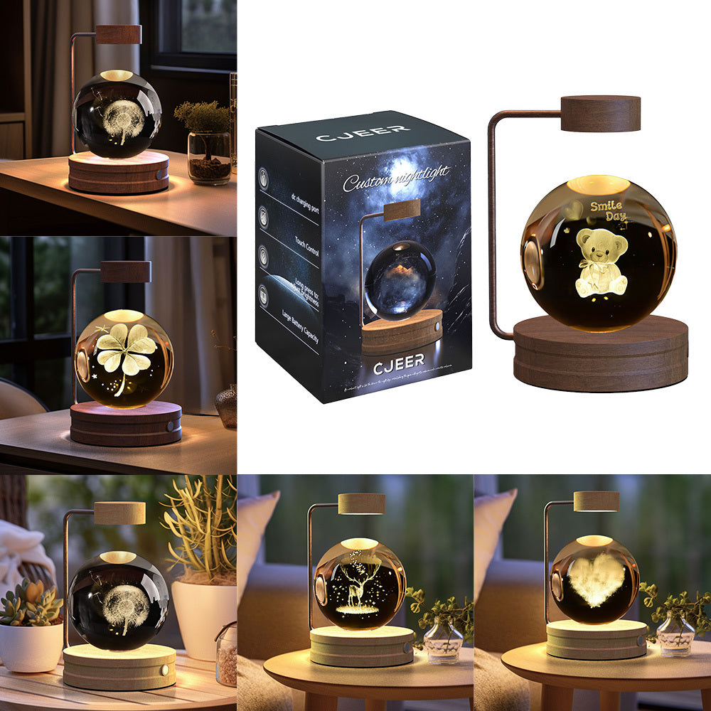Lampe de chevet à lumière nocturne intérieure en forme de dinosaure cosmique à boule de cristal, alimentation USB, lumière chaude, cadeau d'anniversaire.