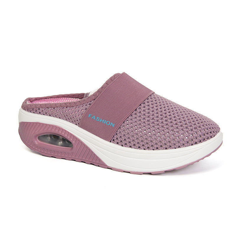 Chaussons à talon compensé rond en maille Baotou décontractés quotidiens grande taille.