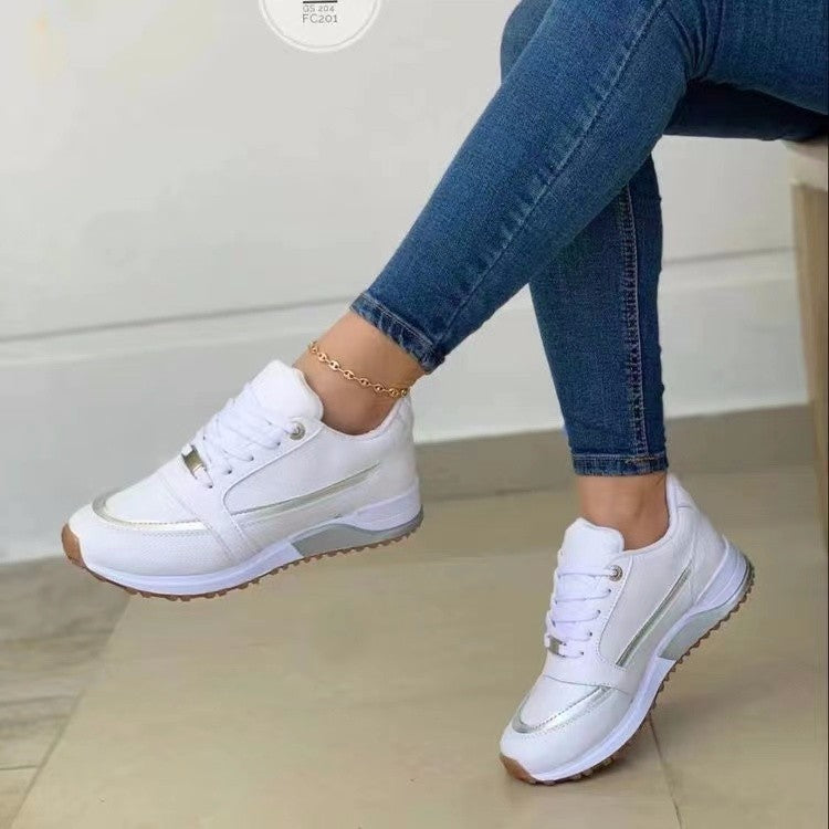 Chaussures plates décontractées à lacets pour femmes, baskets de sport à bout rond peu profondes pour la marche