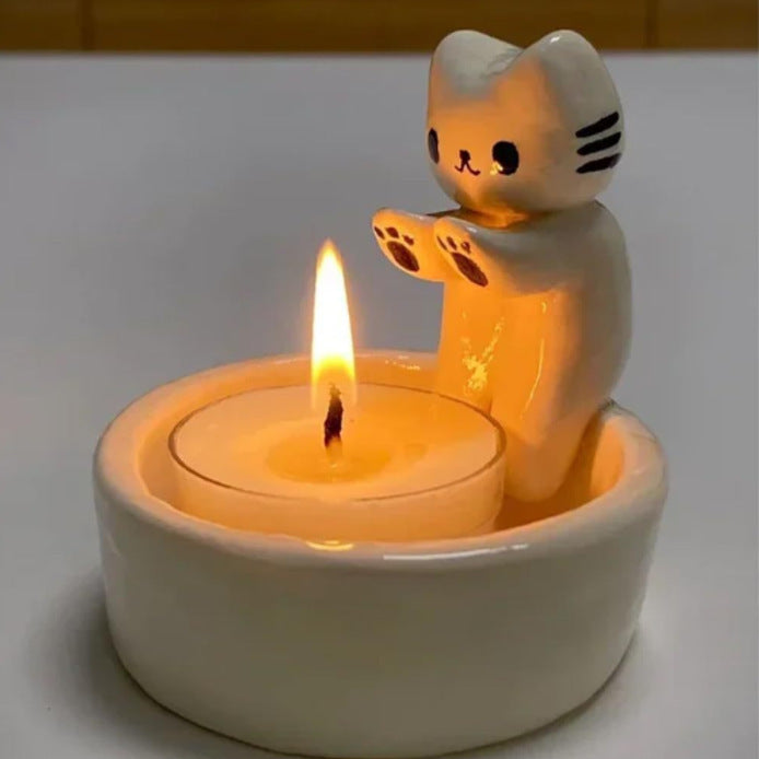 Support de bougie en forme de chaton en cartoon pour décoration chauffante