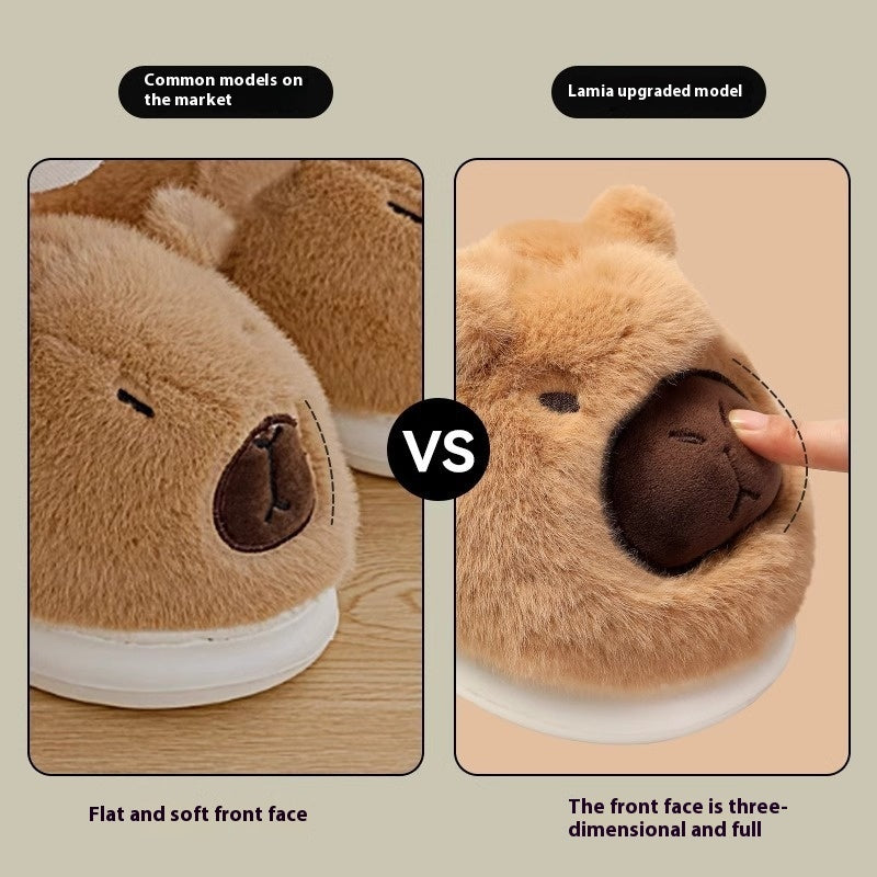 Chaussons d'extérieur en peluche mignonne à plateforme recouverte, chauds et confortables.