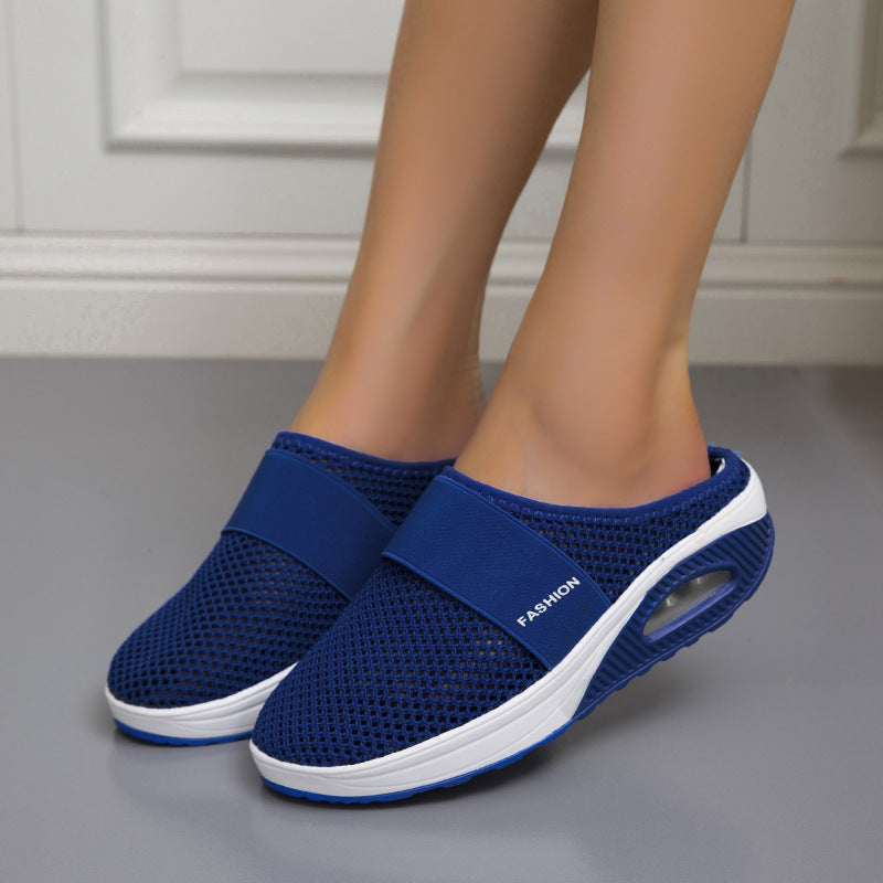 Chaussons à talon compensé rond en maille Baotou décontractés quotidiens grande taille.