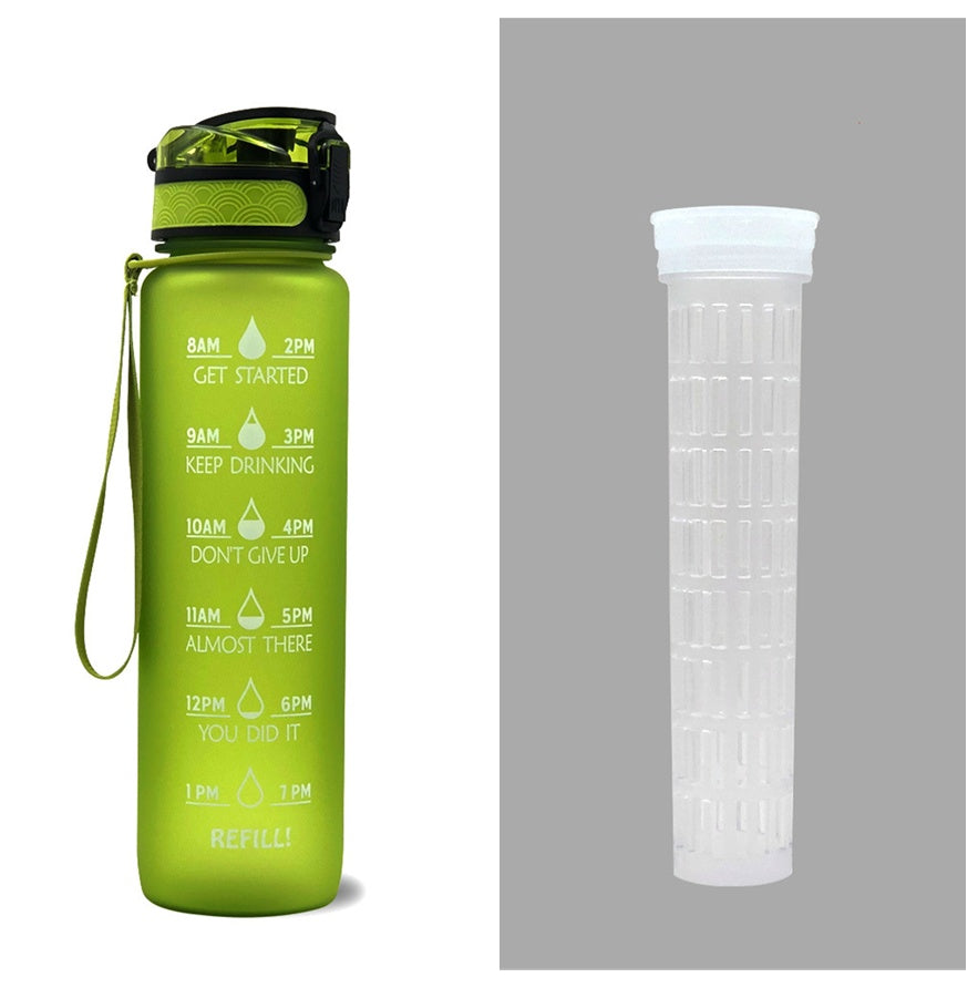 Bouteille d'eau Tritan 1L avec marqueur horaire, couvercle Bounce, bouteille d'eau motivante, tasse étanche pour le cyclisme et le fitness.