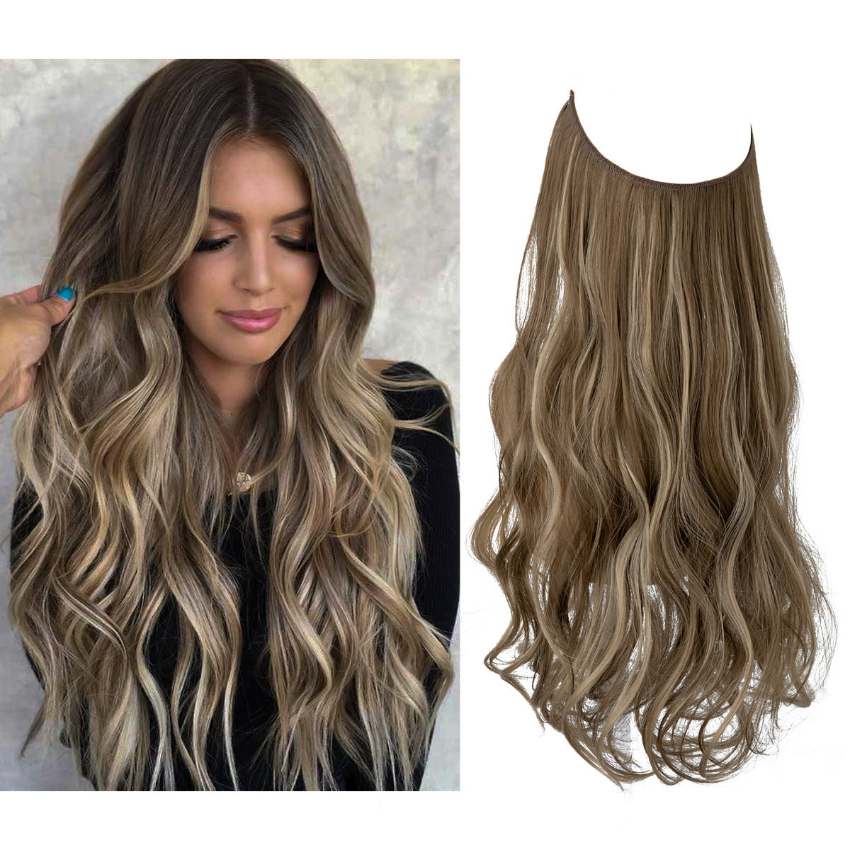 Perruque Extension Femelle Fibre Chimique Cheveux Longs Bouclés Fibre Haute Température Mate Fil De Pêche Perruque Ensemble
