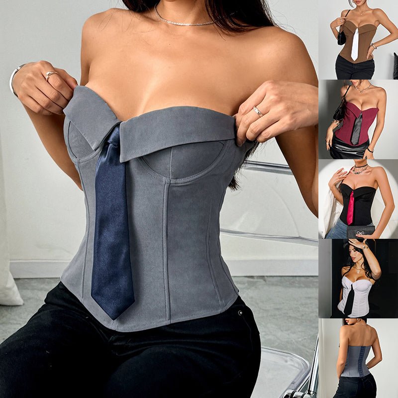 Haut bandeau Y2K avec faux nœud, gilet tendance de couleur unie pour femmes - KaoKao