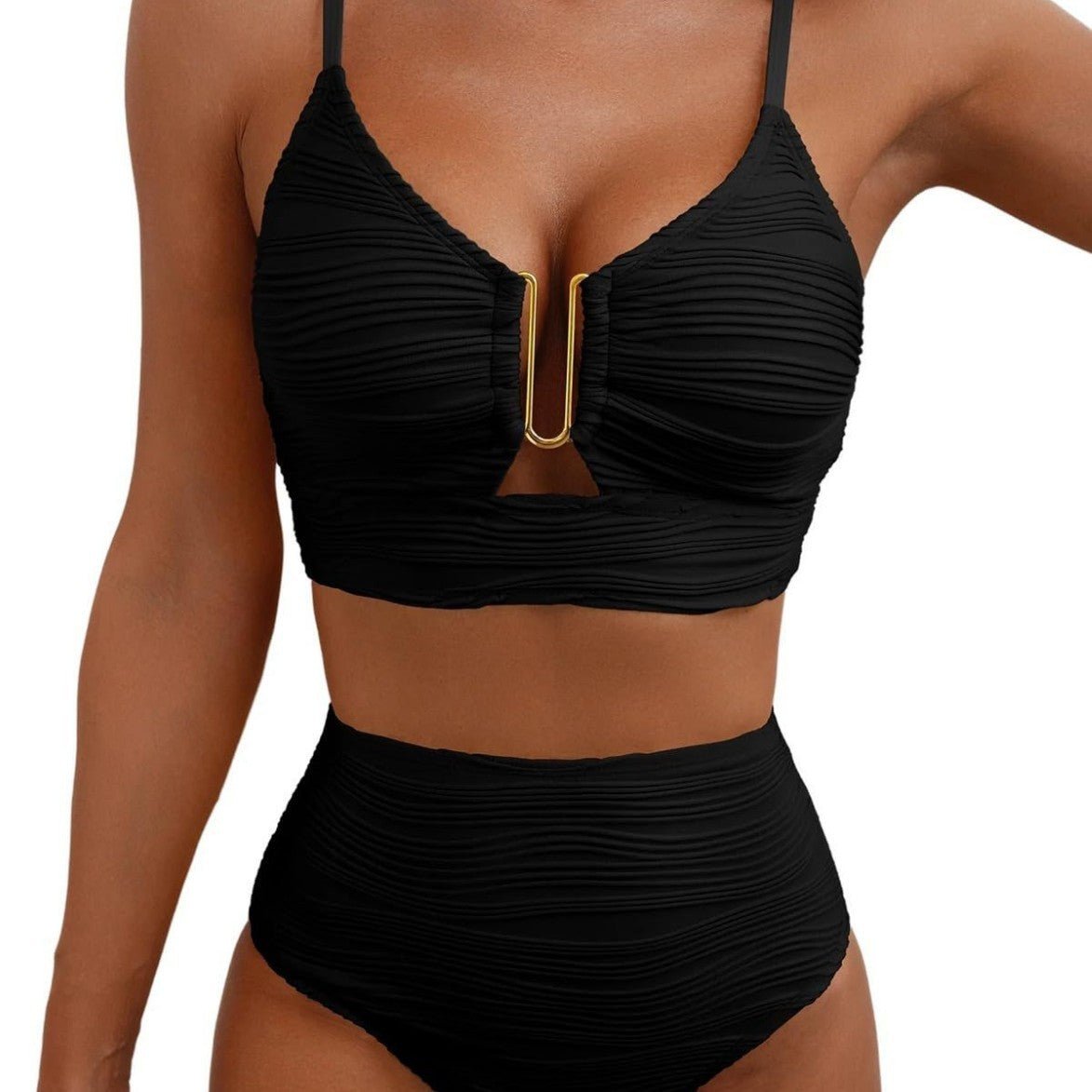 Maillot de bain bikini col en V ajouré taille haute pour femme - KaoKao