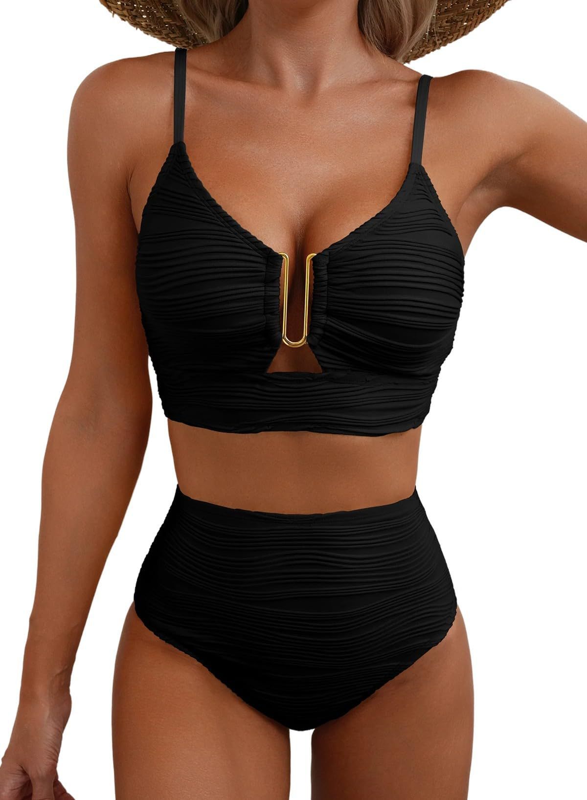 Maillot de bain bikini col en V ajouré taille haute pour femme - KaoKao