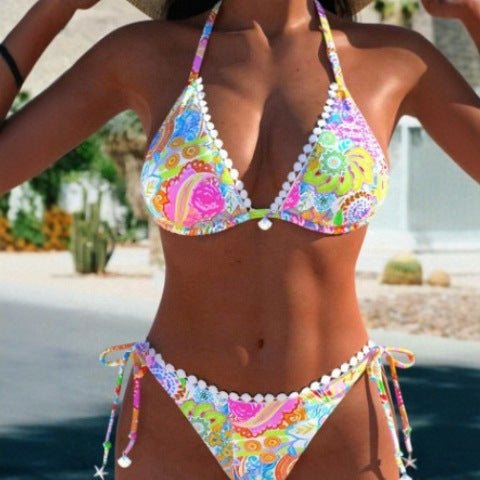 Maillot de bain bikini fendu pour femme imprimé attache - KaoKao