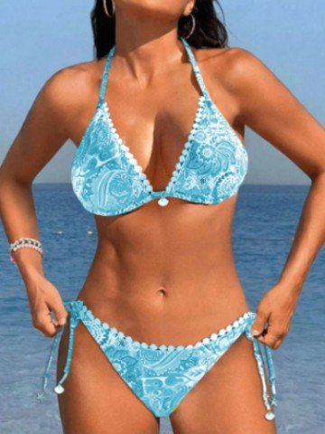 Maillot de bain bikini fendu pour femme imprimé attache - KaoKao