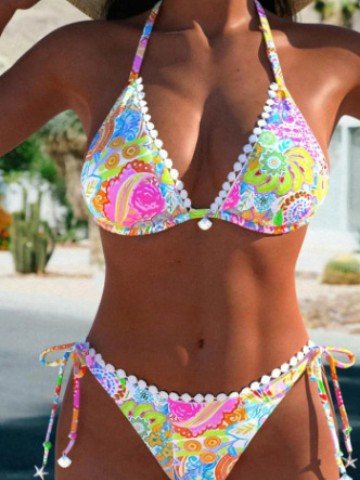 Maillot de bain bikini fendu pour femme imprimé attache - KaoKao