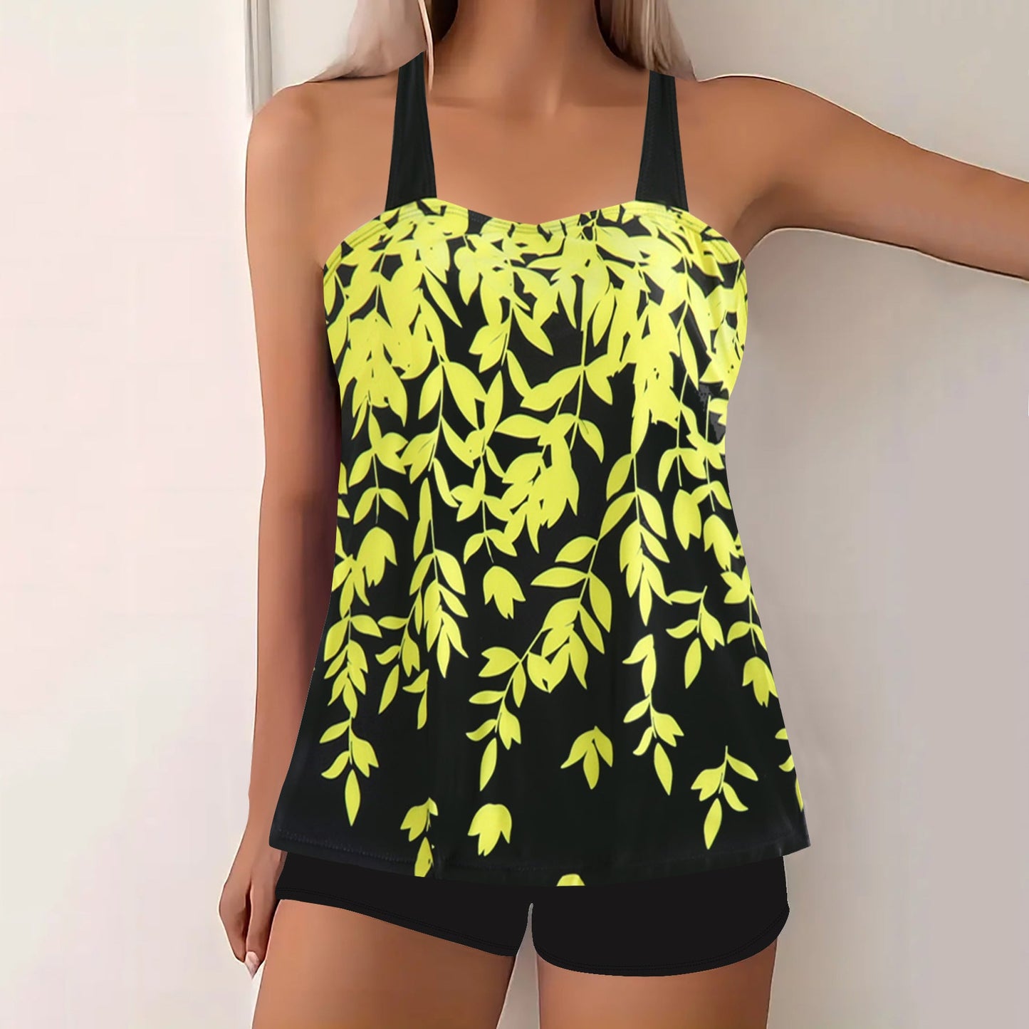 Maillot de bain bikini grande taille à imprimé feuilles fendues - KaoKao
