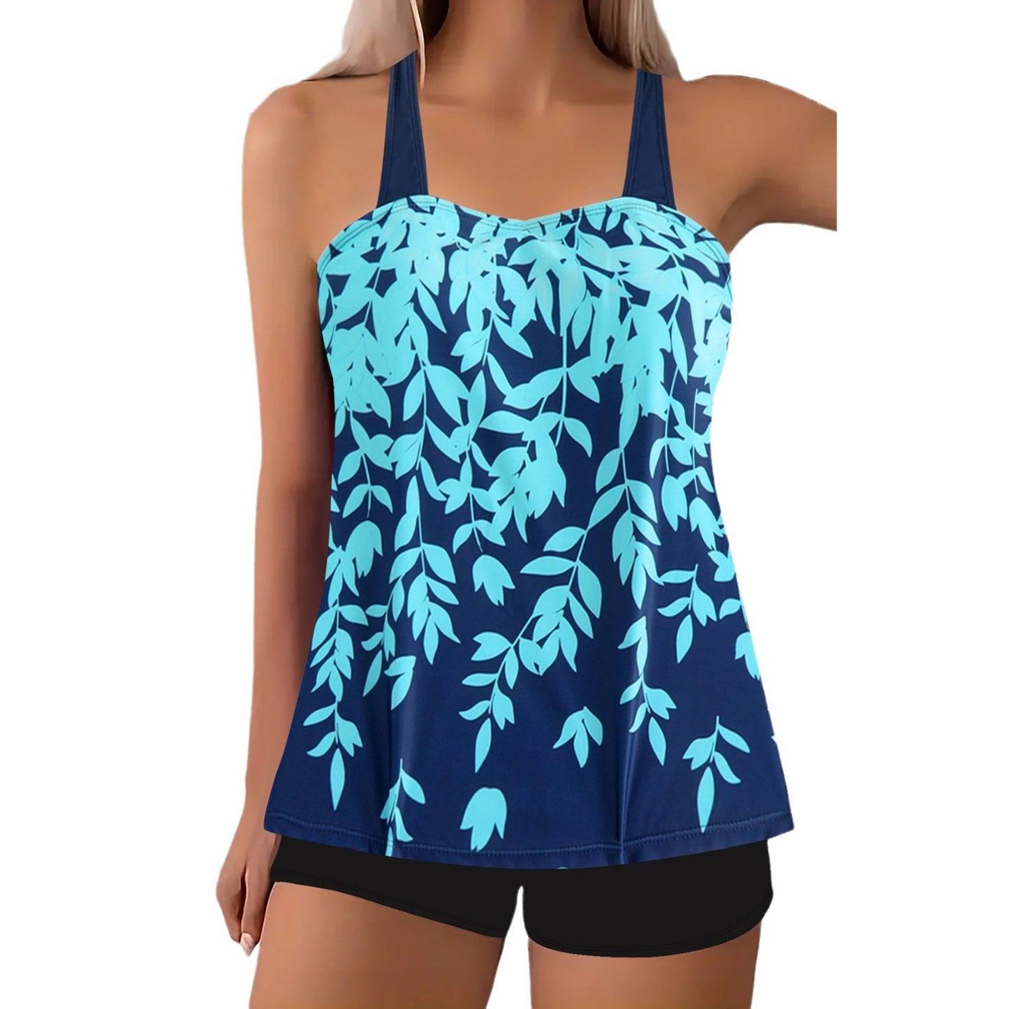 Maillot de bain bikini grande taille à imprimé feuilles fendues - KaoKao