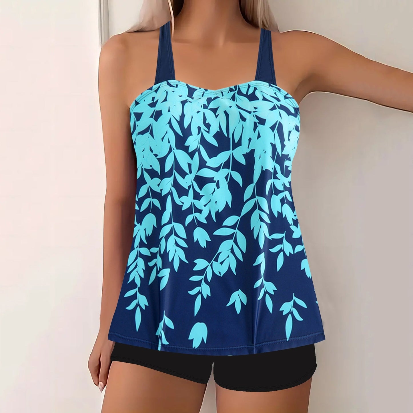 Maillot de bain bikini grande taille à imprimé feuilles fendues - KaoKao