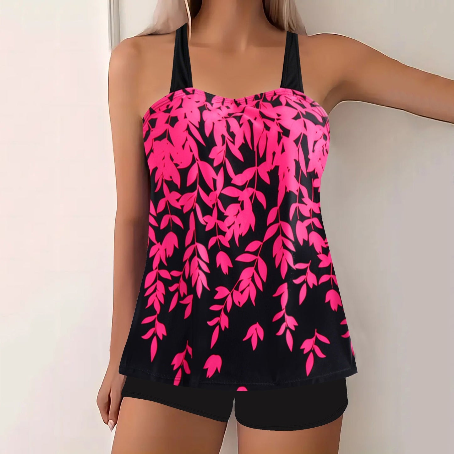 Maillot de bain bikini grande taille à imprimé feuilles fendues - KaoKao