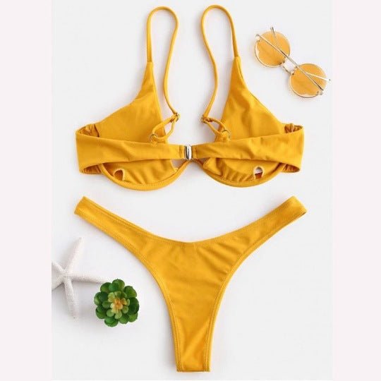 Maillot de bain de couleur unie avec support en acier européen et américain - KaoKao