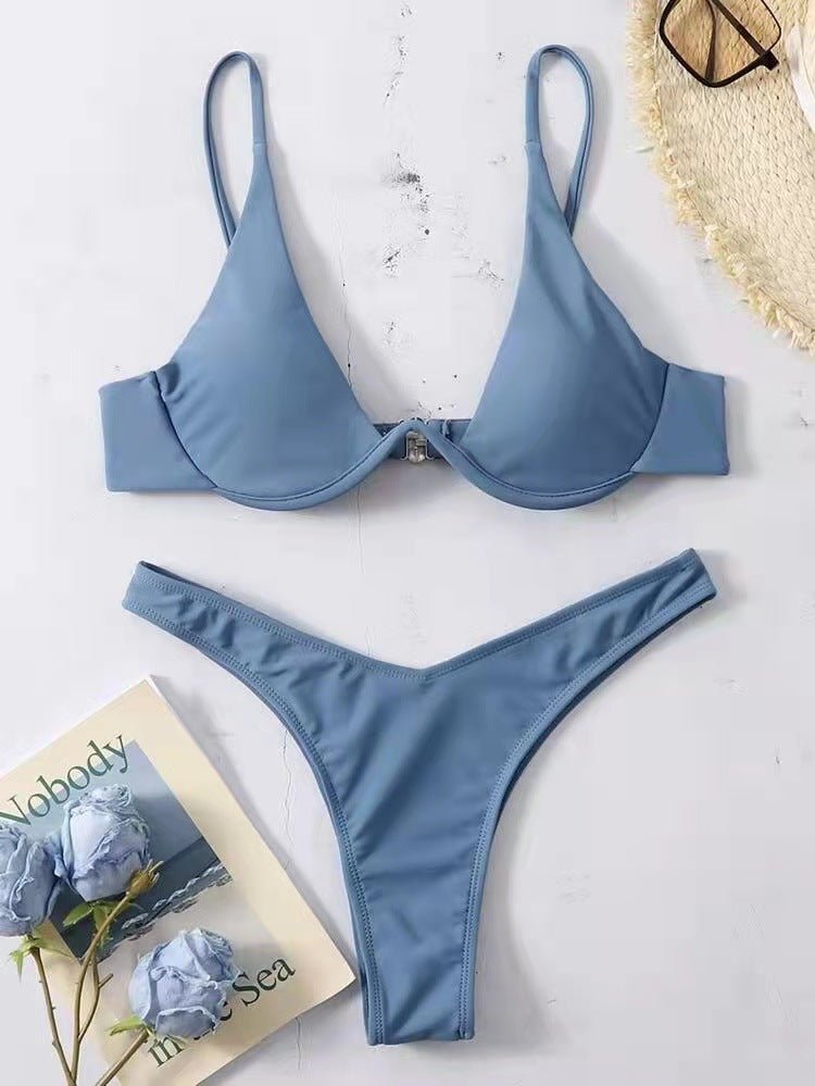 Maillot de bain de couleur unie avec support en acier européen et américain - KaoKao