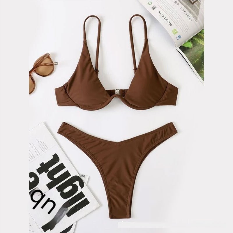 Maillot de bain de couleur unie avec support en acier européen et américain - KaoKao