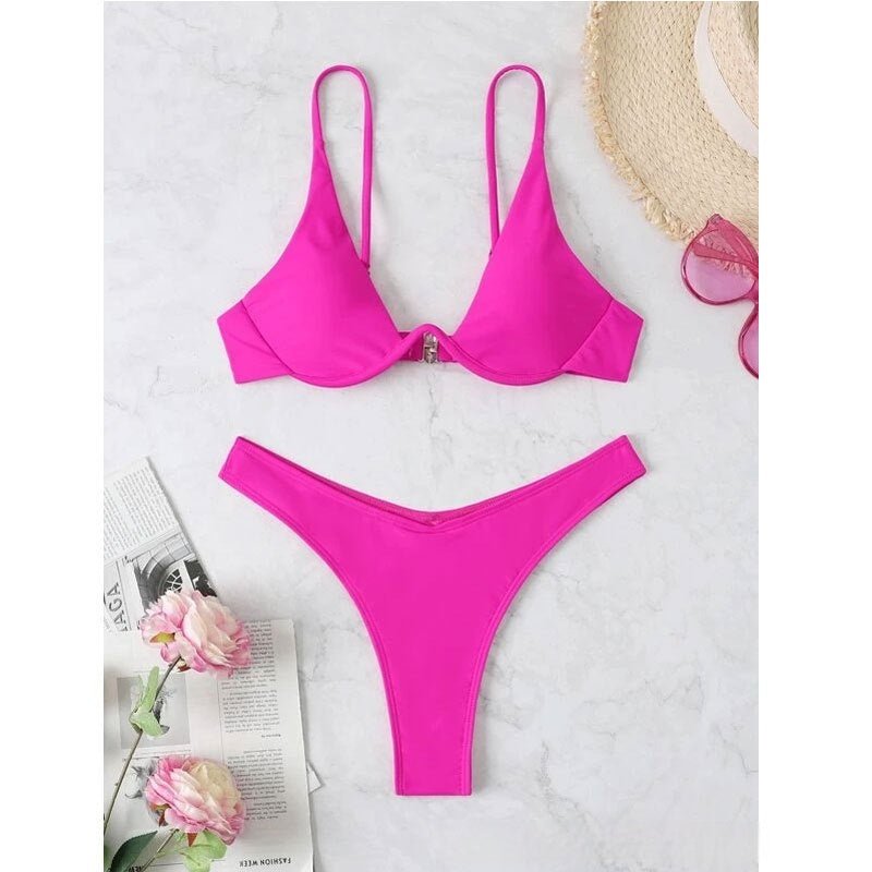 Maillot de bain de couleur unie avec support en acier européen et américain - KaoKao