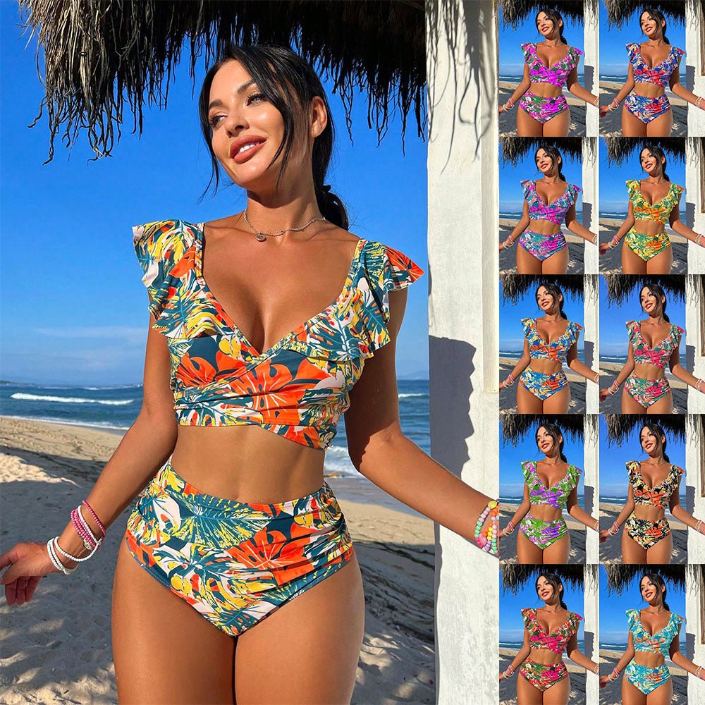 Maillot de bain deux pièces pour femme, bikini dos nu à volants - KaoKao
