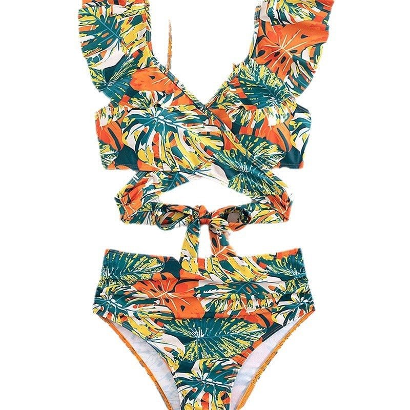 Maillot de bain deux pièces pour femme, bikini dos nu à volants - KaoKao