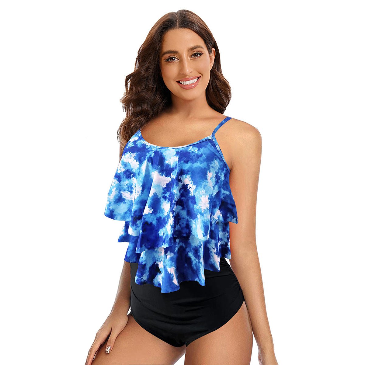 Maillot de bain deux pièces taille haute à volants pour femme, style conservateur - KaoKao