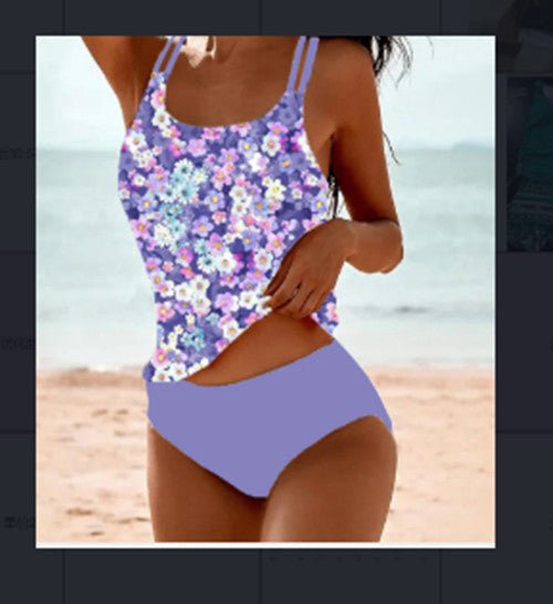 Maillot de bain rétro fendu taille haute imprimé plage à bretelles - KaoKao