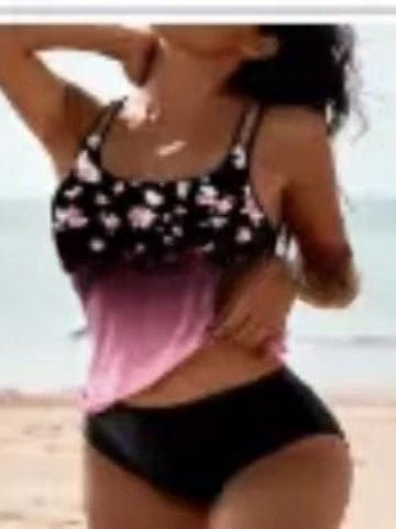 Maillot de bain rétro fendu taille haute imprimé plage à bretelles - KaoKao