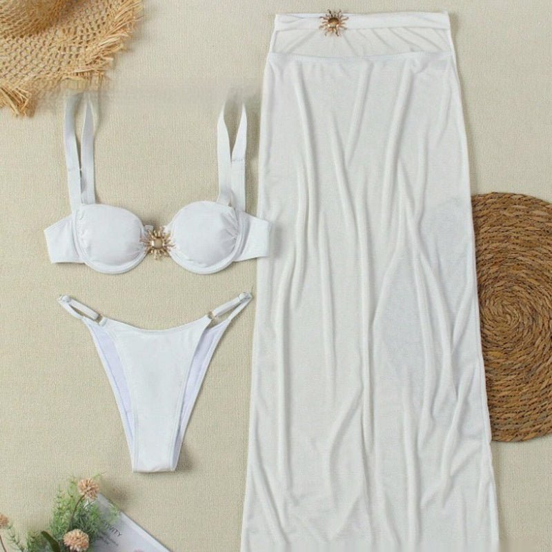 Maillot de bain trois pièces à bandes et bikini fendu - KaoKao