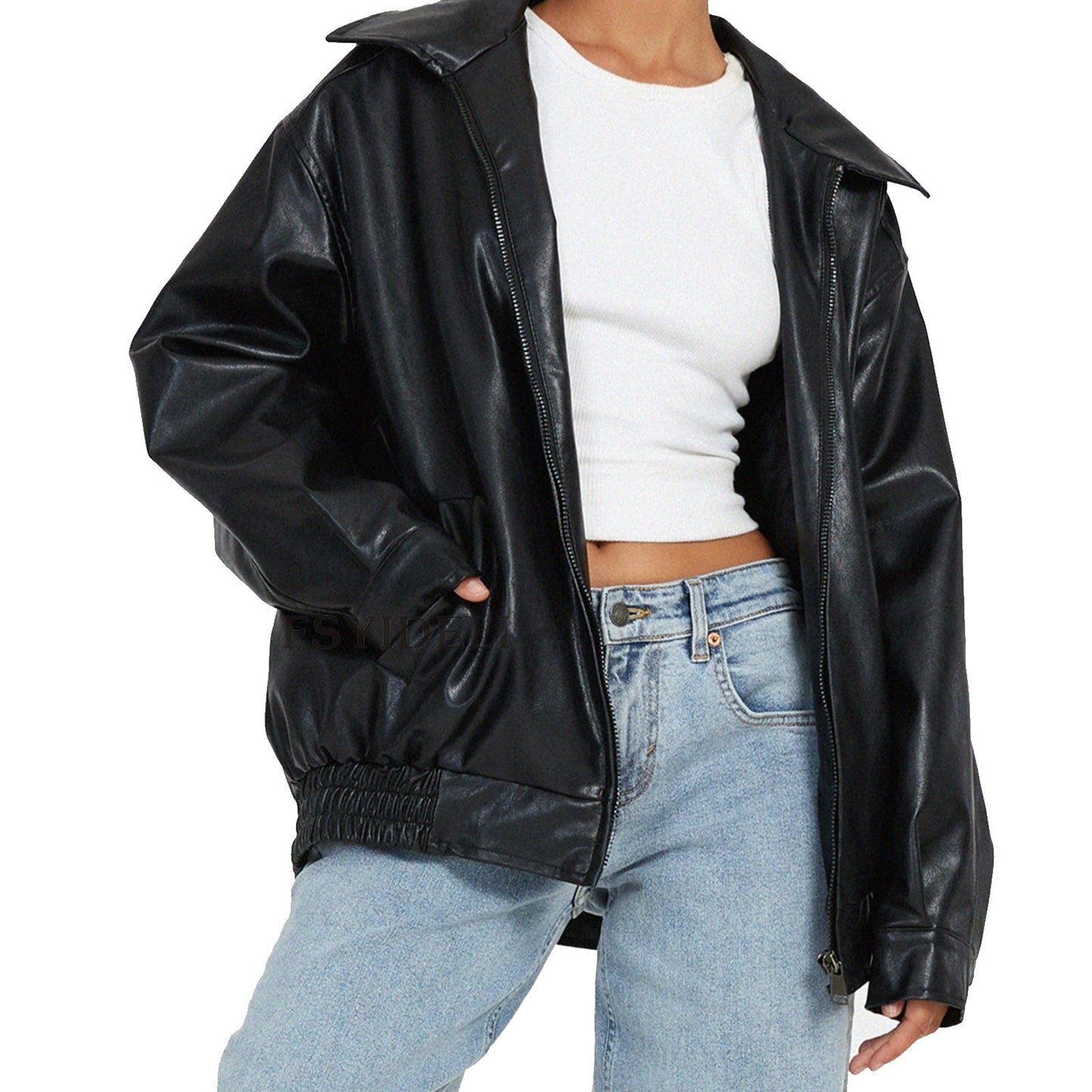 Manteau en cuir pour femme, style locomotive - KaoKao