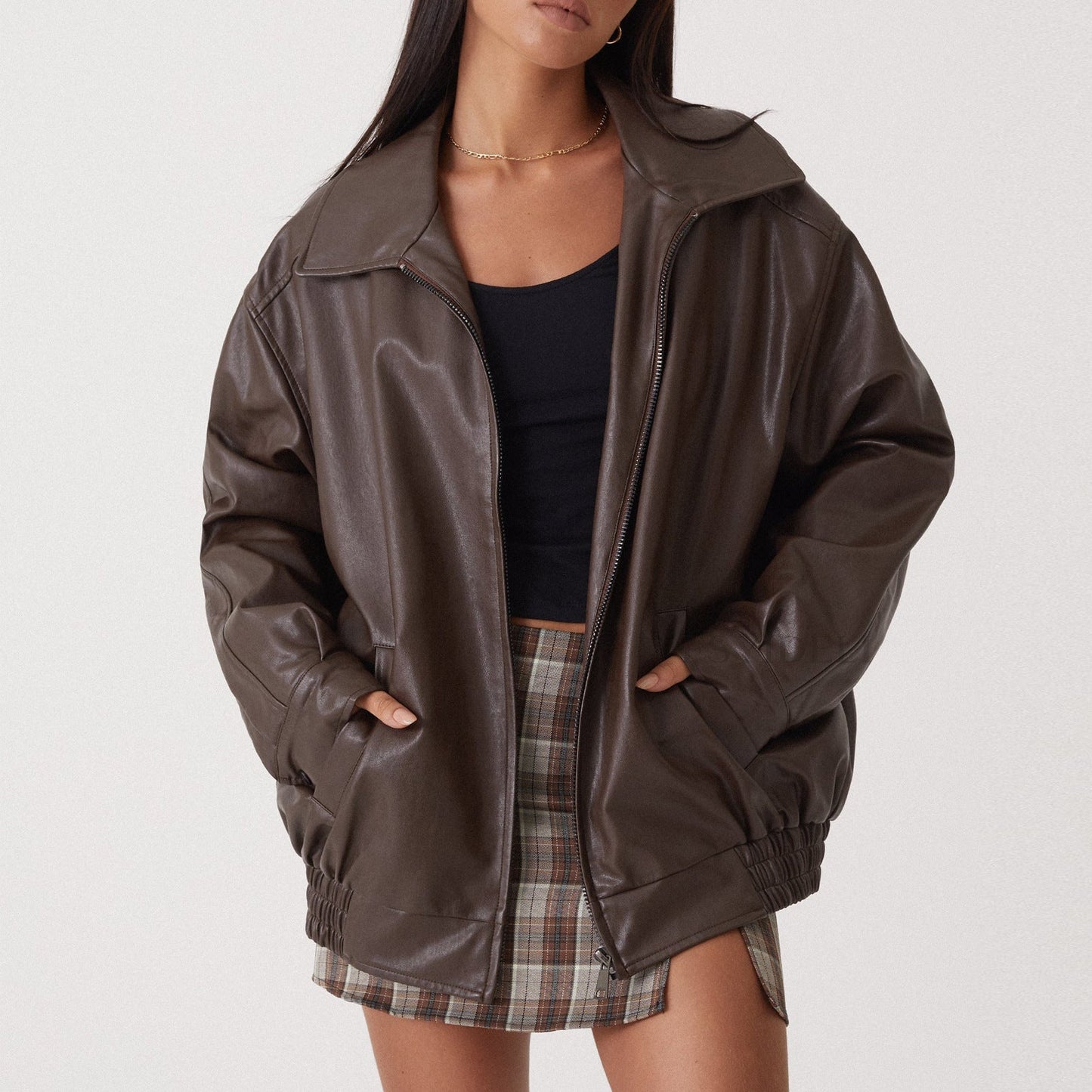 Manteau en cuir pour femme, style locomotive - KaoKao