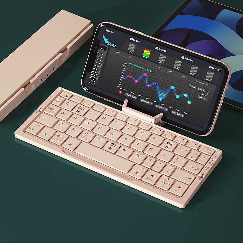 Mini clavier Bluetooth pliable sans fil, support pour 3 appareils avec support, clavier pliable rechargeable pour téléphone et tablette - KaoKao