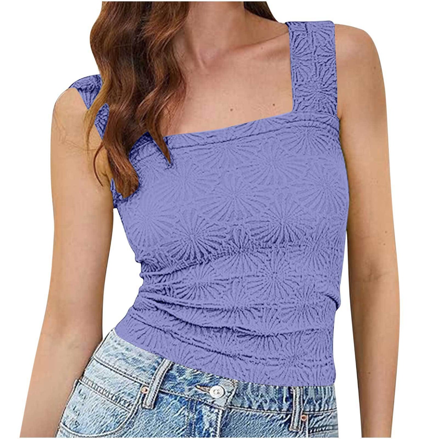 Nouveau gilet slim à col carré, haut sans manches en jacquard à la mode pour l'été, vêtements pour femmes - KaoKao