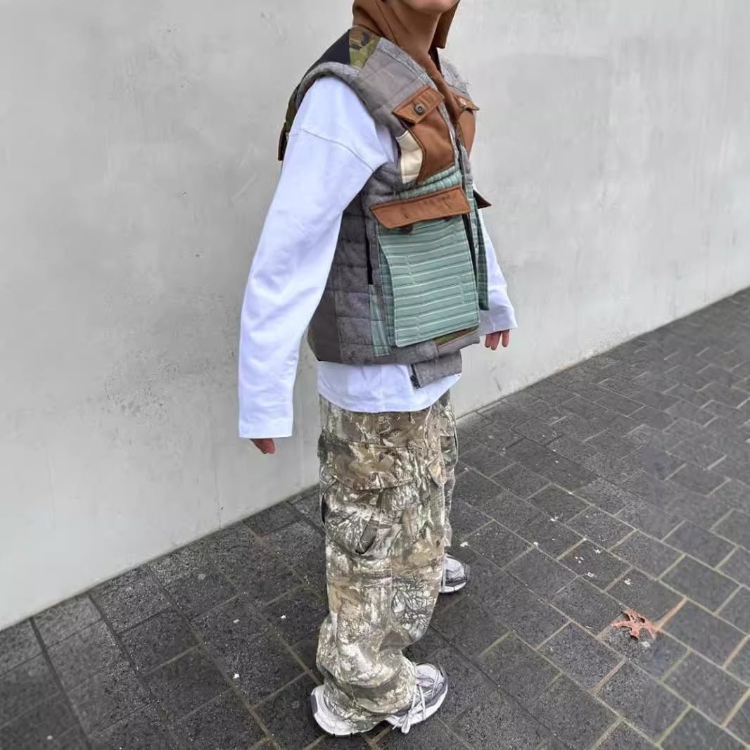 Pantalon camouflage vieilli, pantalon cargo ample et droit à jambe large - KaoKao