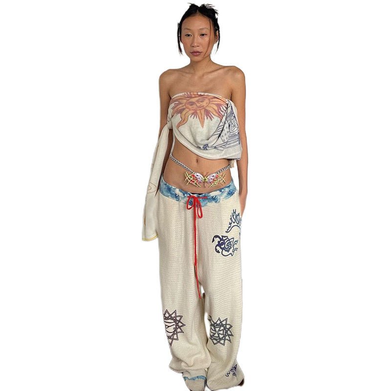 Pantalon de sport ample et polyvalent à imprimé graffiti contrasté et tendance - KaoKao