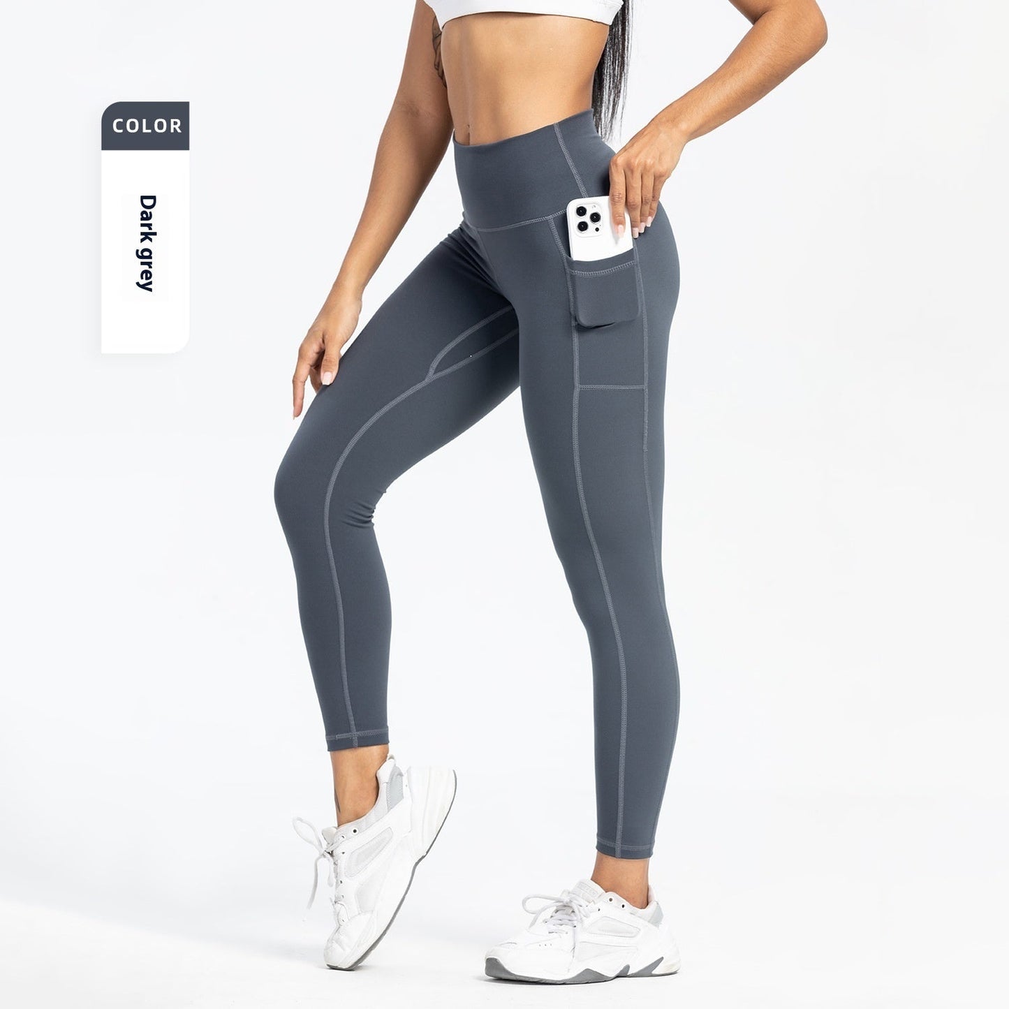 Pantalon de yoga taille haute pour femme, coupe slim, avec poches - KaoKao