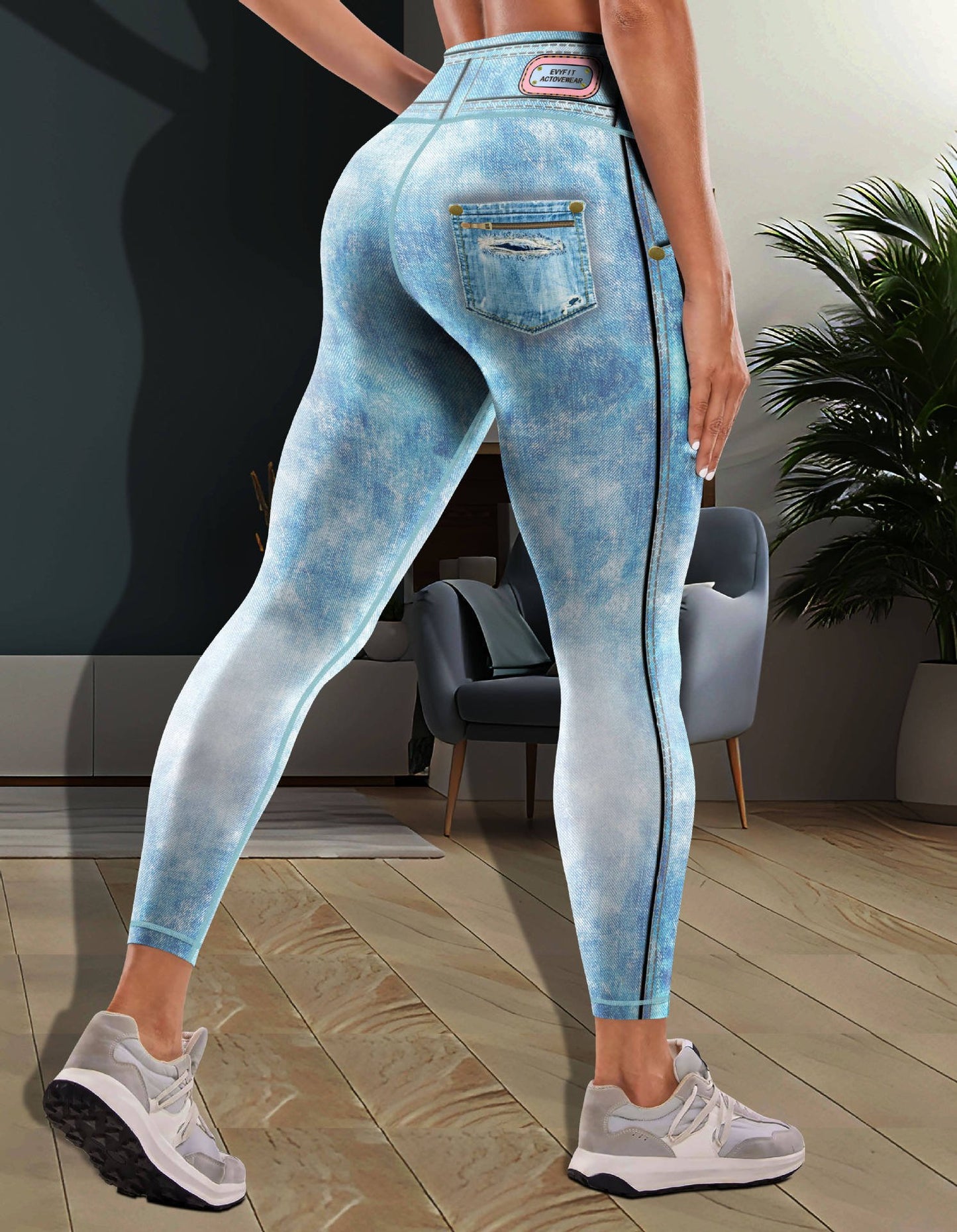 Pantalon de yoga tendance en denim imprimé pour femme - KaoKao
