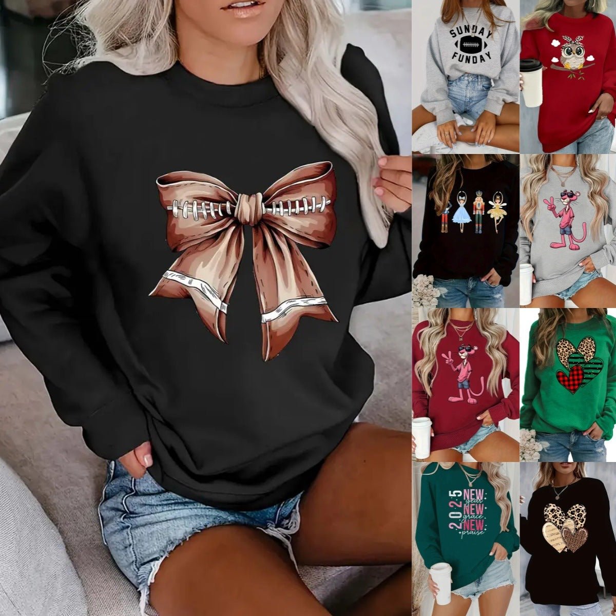 Pull ras du cou à manches longues imprimé pour femme - KaoKao
