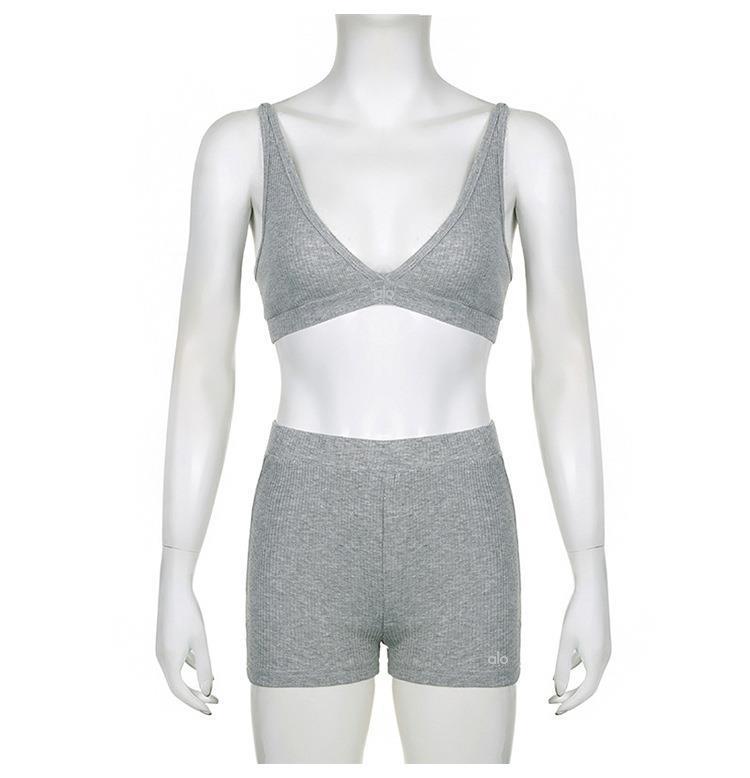 Pull tricoté à fermeture éclair, col en V, soutien - gorge triangle, short, costume trois pièces décontracté - KaoKao