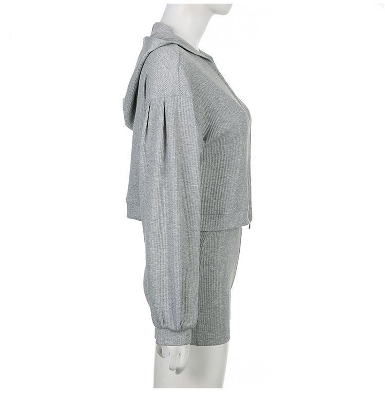 Pull tricoté à fermeture éclair, col en V, soutien - gorge triangle, short, costume trois pièces décontracté - KaoKao